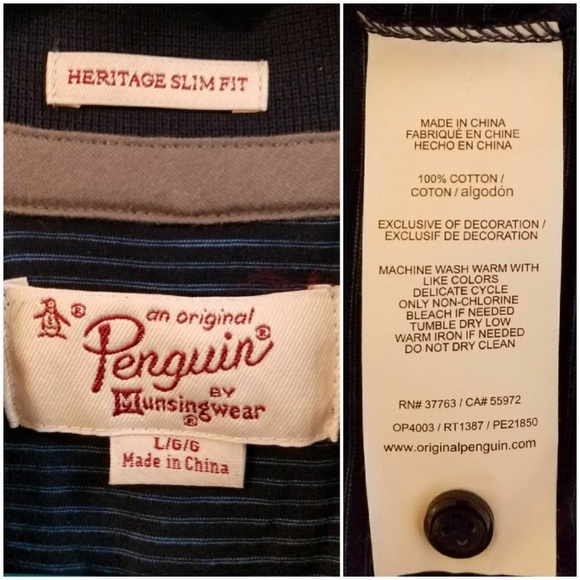 Original Penguin blue striped slim fit polo shirt, large - Picture 7 of 8